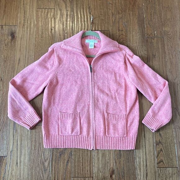 Appleseeds cotton coral zip front sweater size petite large - Picture 7 of 9